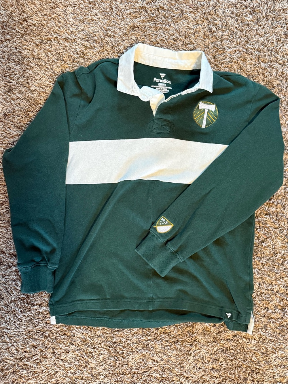 Fanatics Portland Timbers Dark Green Rugby Shirt with White Stripe